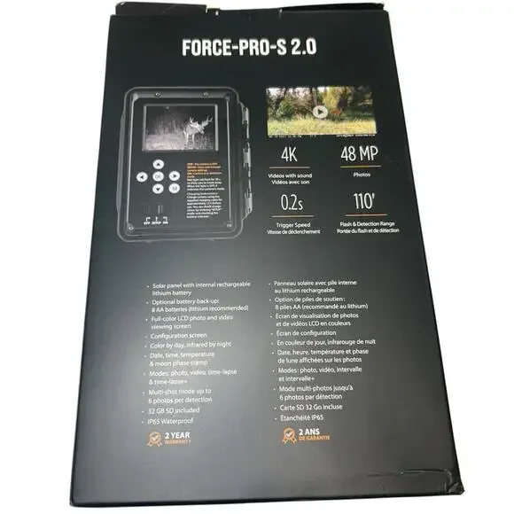 SPYPOINT FORCE-PRO-S 2.0 Built-In Solar Panel 4K Video Resolution Hunting - NEW